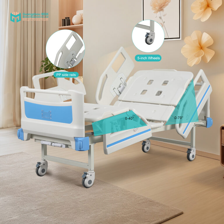 Manual 2-Crank Nursing Bed with PP Bed Surface & Semi-Enclosed Guardrails