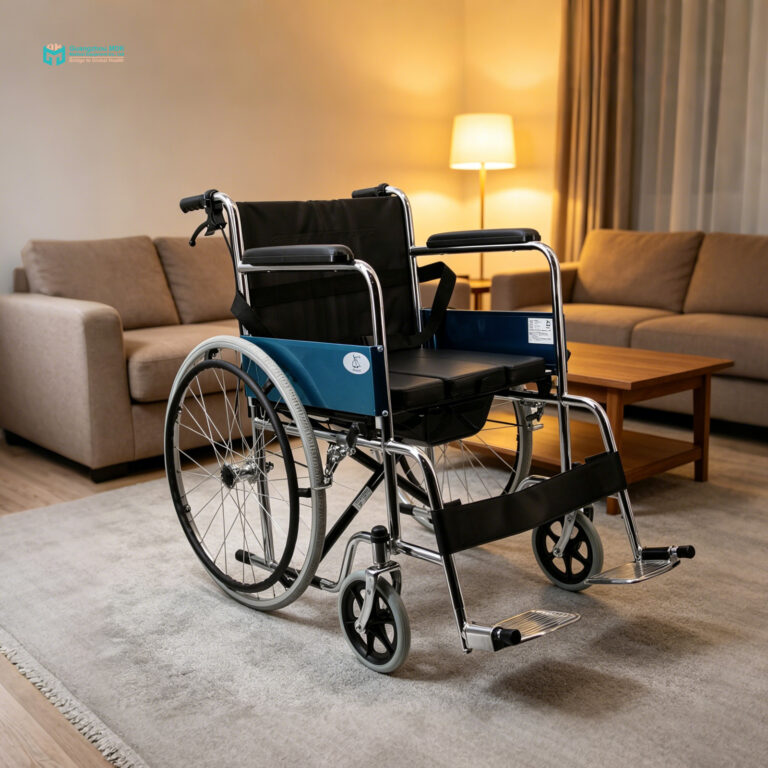 Electroplated Steel Manual Commode Wheelchair with 24-Inch Solid Wheels