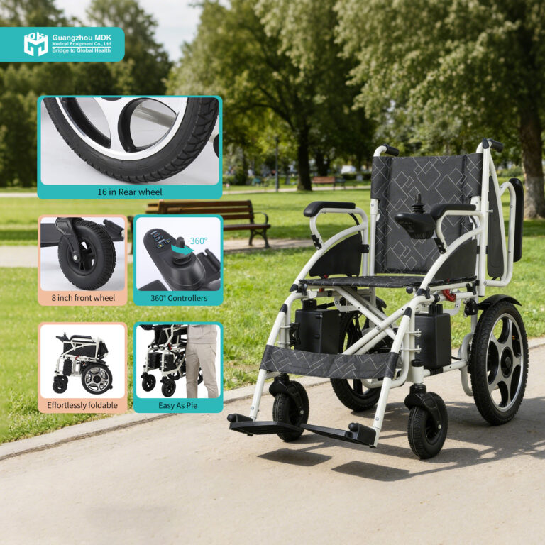 Standard Foldable Electric Wheelchair with 16-Inch Rear Wheels & Carbon Steel Frame